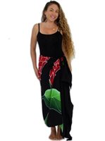 Pareo Island Torch Ginger Red on Black Premium Hand Printed Pareo Sarong