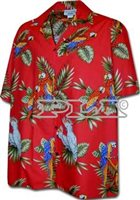 Pacific Legend Parrot  Red Cotton Men's Hawaiian Shirt