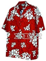 Pacific Legend White Hibiscus Red Cotton Men's Hawaiian Shirt