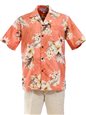 Pacific Legend Hibiscus Peach Cotton Men&#39;s Hawaiian Shirt