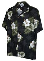Pacific Legend Hibiscus Monstera Black Cotton Men's Hawaiian Shirt