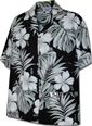 Pacific Legend Hibiscus & Monstera Black Cotton Men's Hawaiian Shirt