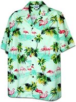 Pacific Legend Flamingos Sage Cotton Men's Hawaiian Shirt