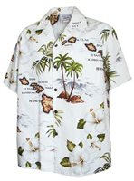 Pacific Legend Island Chain White Cotton Men's Hawaiian Shirt