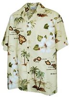 Pacific Legend Island Chain Khaki Cotton Men's Hawaiian Shirt