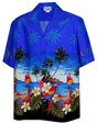 Pacific Legend Parrot  Blue Cotton Men&#39;s Border Hawaiian Shirt