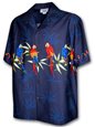 Pacific Legend Parrot  Navy Cotton Men&#39;s Border Hawaiian Shirt