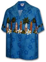 Pacific Legend Surfboard/Blue Men's Hawaiian Border Shirt