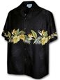 Pacific Legend Anthurium Black Cotton Men&#39;s Border Hawaiian Shirt