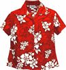 Pacific Legend White Hibiscus Red Cotton Women&#39;s Fitted Hawaiian Shirt