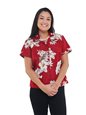 Pacific Legend Hibiscus Red Cotton Women&#39;s Fitted Hawaiian Shirt