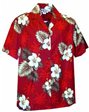 Pacific Legend Hibiscus Monstera Red Cotton Women&#39;s Hawaiian Shirt