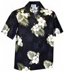 Pacific Legend Hibiscus Monstera Black Cotton Women&#39;s Hawaiian Shirt