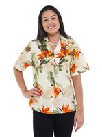 Pacific Legend Bird of Paradise Cream Cotton Women's Hawaiian Shirt