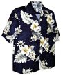 Pacific Legend Hibiscus Navy Cotton Women&#39;s Hawaiian Shirt