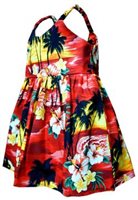 Pacific Legend Sunset Red Cotton Toddlers Hawaiian Bungee Dress