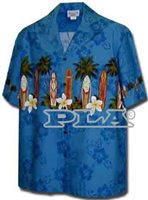 Pacific Legend Surfboard Blue Cotton Boys Junior Hawaiian Shirt