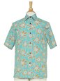 Two Palms Tiare Teal Cotton Men&#39;s Hawaiian Shirt