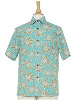 Two Palms Tiare Teal Cotton Men's Hawaiian Shirt