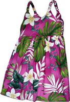 Pacific Legend Plumeria & Monstera Pink Cotton Toddlers Hawaiian Bungee Dress