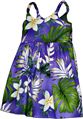 Pacific Legend Plumeria &amp; Monstera Purple Cotton Toddlers Hawaiian Bungee Dress
