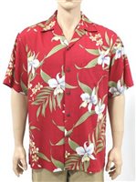 Two Palms Pali Orchid Red Rayon Men's Hawaiian Shirt