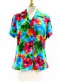 Two Palms Hibiscus Watercolor Blue Rayon Women&#39;s Hawaiian Shirt