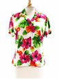 Two Palms Hibiscus Watercolor White Rayon Women&#39;s Hawaiian Shirt