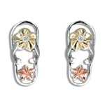 Paradise Collection Sterling Silver, Yellow Gold with Rose Gold Tri-Color CZ Slipper Pierced Earrings
