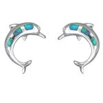 Paradise Collection Sterling Silver Opal Jumping Dolphin Pierced Earrings