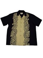 Paradise Found Monstera Panel Black & Tan Rayon Men's Hawaiian Shirt