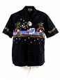 Pacific Legend Hula Santa Black Cotton Mens Hawaiian Shirt