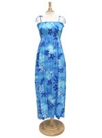 Two Palms Moonlight Scenic Blue Rayon Hawaiian Summer Maxi Dress