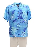 Two Palms Moonlight Scenic Blue Rayon Men's Hawaiian Shirt