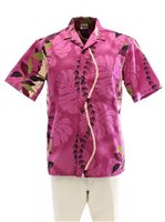 Royal Hawaiian Creations Monstera Lei Purple Poly Cotton Men's Hawaiian Shirt