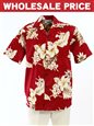 [Wholesale] Pacific Legend Hibiscus Red Cotton Men&#39;s Hawaiian Shirt