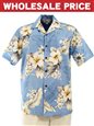 [Wholesale] Pacific Legend Hibiscus Blue Cotton Men&#39;s Hawaiian Shirt