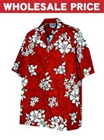 [Wholesale] Pacific Legend White Hibiscus Red Cotton Men's Hawaiian Shirt