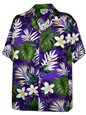 Pacific Legend Plumeria & Monstera Purple Cotton Men's Hawaiian Shirt