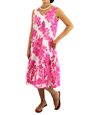 Royal Hawaiian Creations Hibiscus Panel Pink PolyCotton Hawaiian Sleeveless Flare Midi Dress