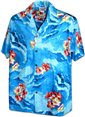Pacific Legend Hibiscus on the sea Blue Cotton Men&#39;s Hawaiian Shirt