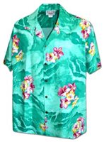 Pacific Legend Hibiscus on the sea Green Cotton Men's Hawaiian Shirt