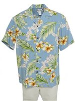 [Plus Size] Two Palms Tuberose Blue Rayon Men's Hawaiian Shirt