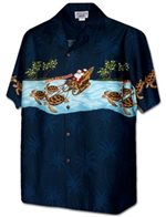 Pacific Legend Border Christmas Navy Cotton Men's Hawaiian Shirt