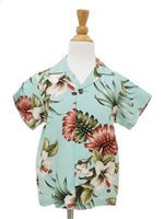 【Aloha Outlet限定】 Royal Hawaiian Creations ボーイズアロハシャツ [ハイビスカス&モンステラ/ライトブルー/レーヨン]