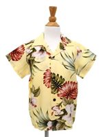 [Exclusive] Royal Hawaiian Creations Hibiscus&Monstera Light Yellow Rayon Boys Hawaiian Shirt