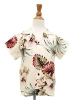 [Exclusive] Royal Hawaiian Creations Hibiscus&Monstera Cream Rayon Boys Hawaiian Shirt