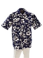 Hilo Hattie Classic Hibiscus Pareo Navy Cotton Men's Hawaiian Shirt