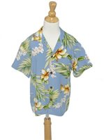 [Exclusive] Two Palms Tuberose Blue Rayon Boys Hawaiian Shirt