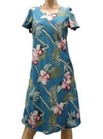 Paradise Found Orchid Bamboo Peri Rayon Hawaiian A-Line with sleeves Short Dress